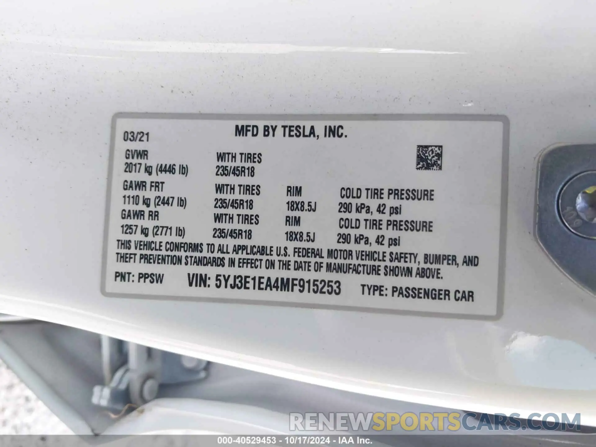 9 Photograph of a damaged car 5YJ3E1EA4MF915253 TESLA MODEL 3 2021
