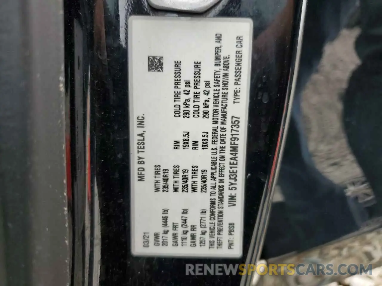 13 Photograph of a damaged car 5YJ3E1EA4MF917357 TESLA MODEL 3 2021