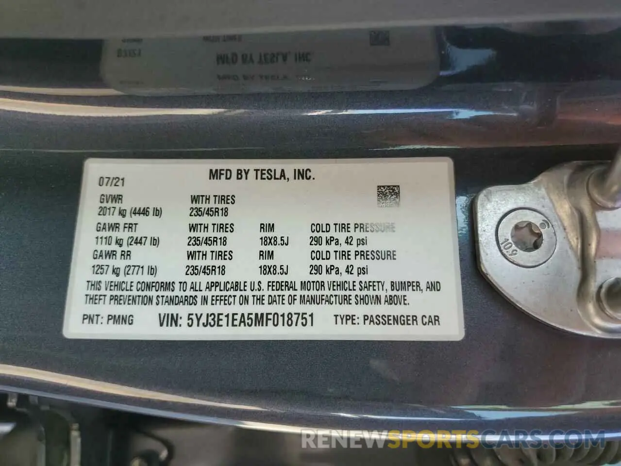 13 Фотография поврежденного автомобиля 5YJ3E1EA5MF018751 TESLA MODEL 3 2021