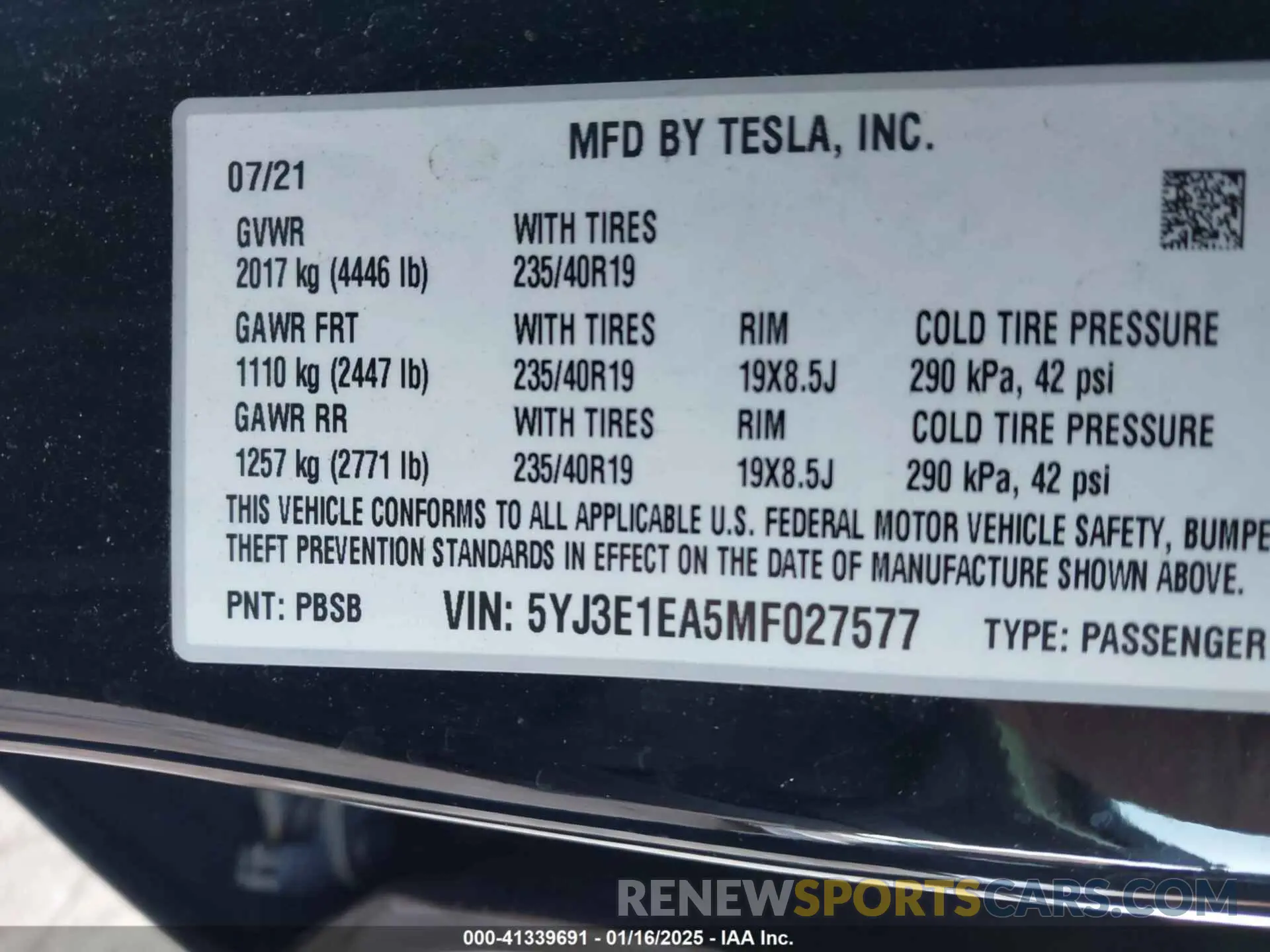9 Photograph of a damaged car 5YJ3E1EA5MF027577 TESLA MODEL 3 2021