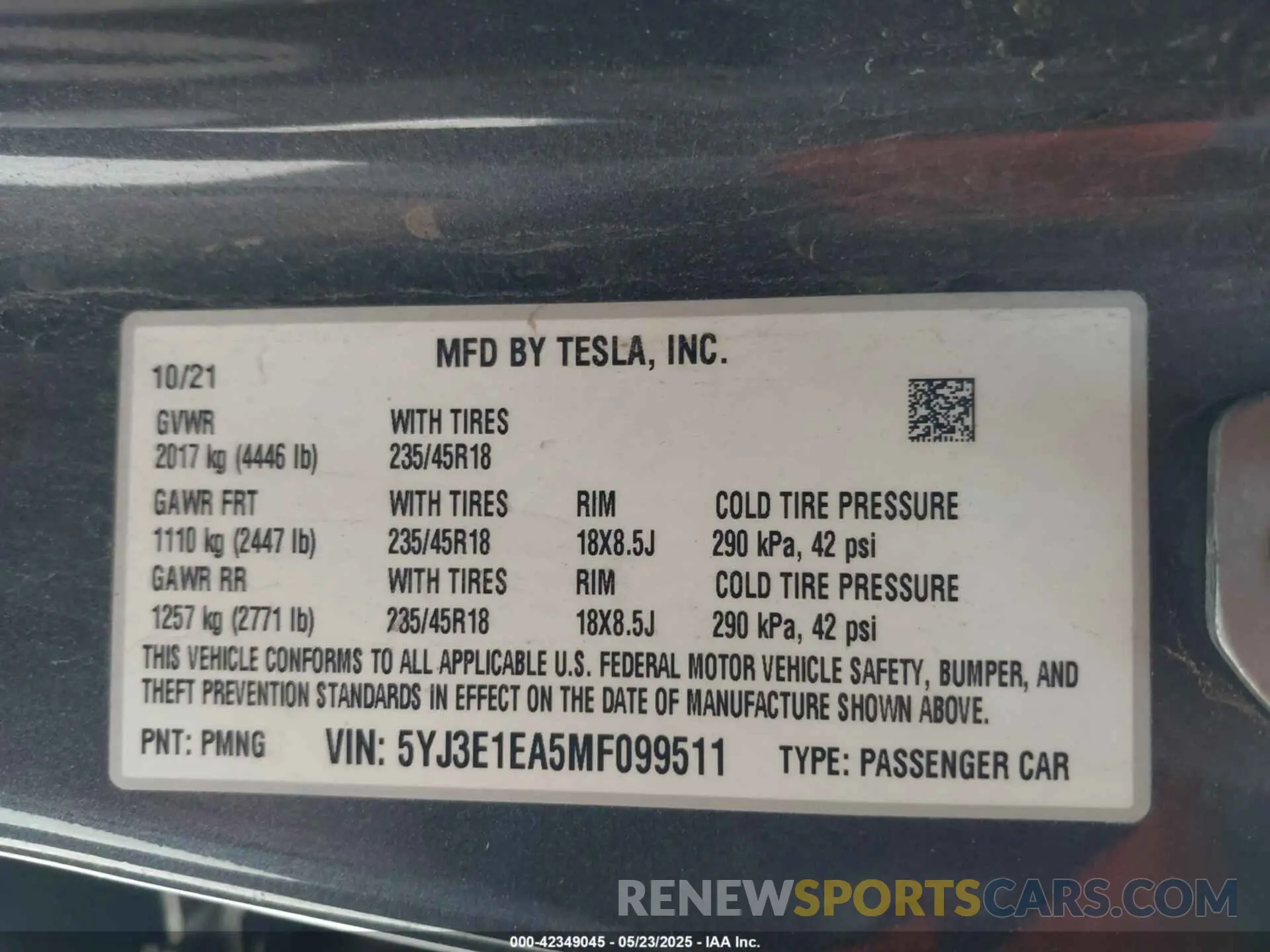 9 Photograph of a damaged car 5YJ3E1EA5MF099511 TESLA MODEL 3 2021