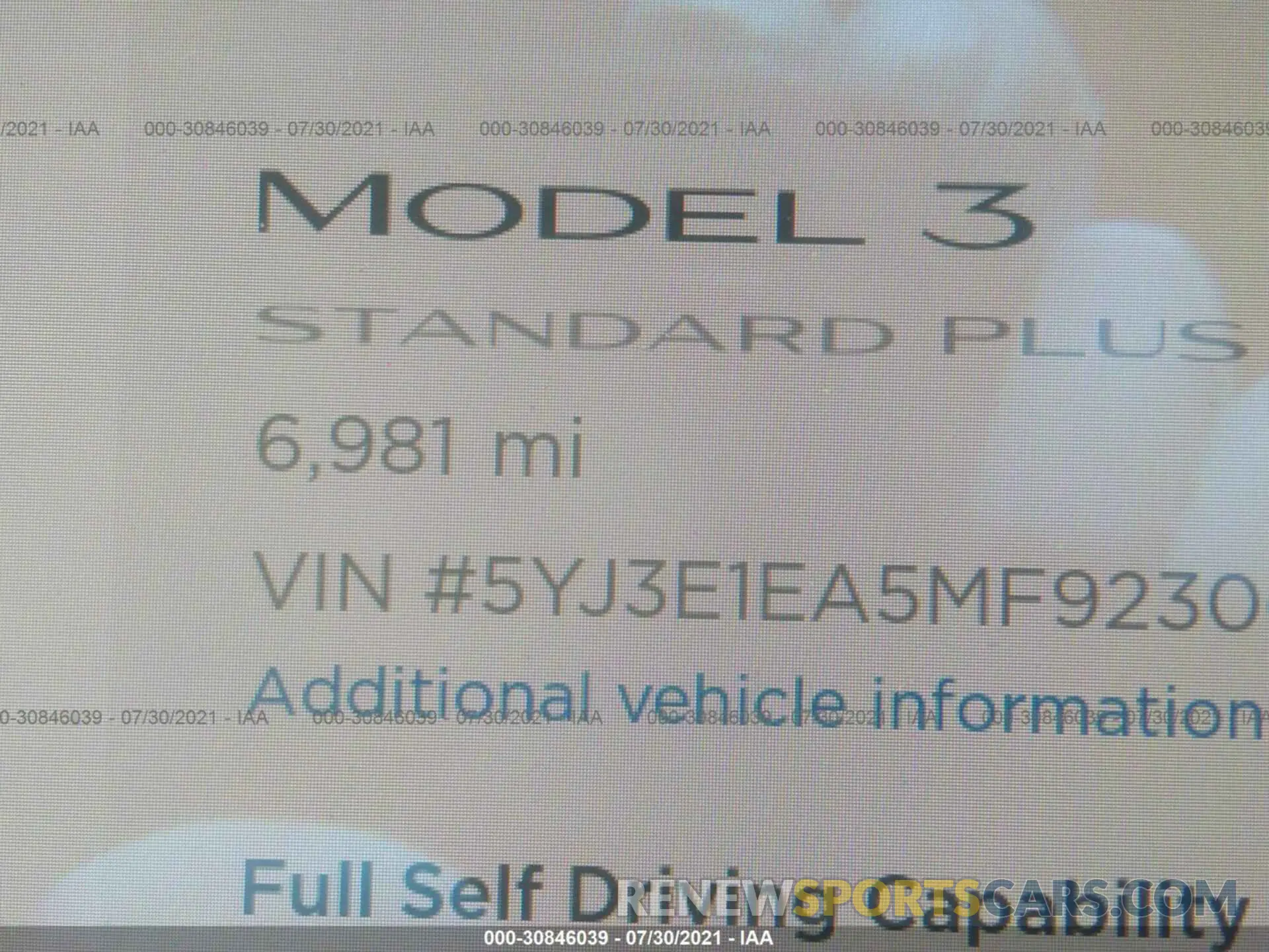 7 Photograph of a damaged car 5YJ3E1EA5MF923068 TESLA MODEL 3 2021