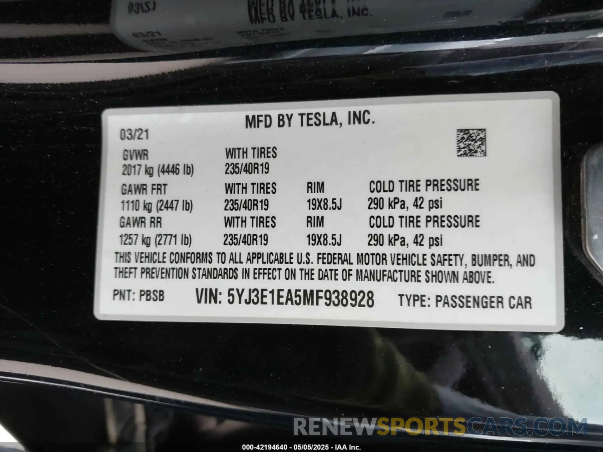 9 Photograph of a damaged car 5YJ3E1EA5MF938928 TESLA MODEL 3 2021