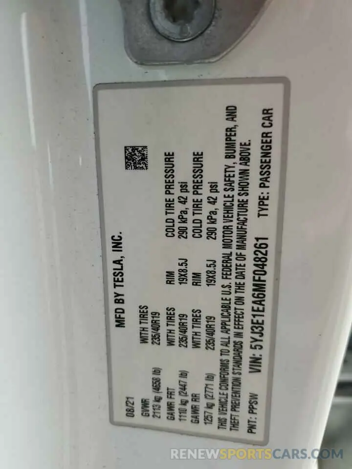 14 Photograph of a damaged car 5YJ3E1EA6MF048261 TESLA MODEL 3 2021