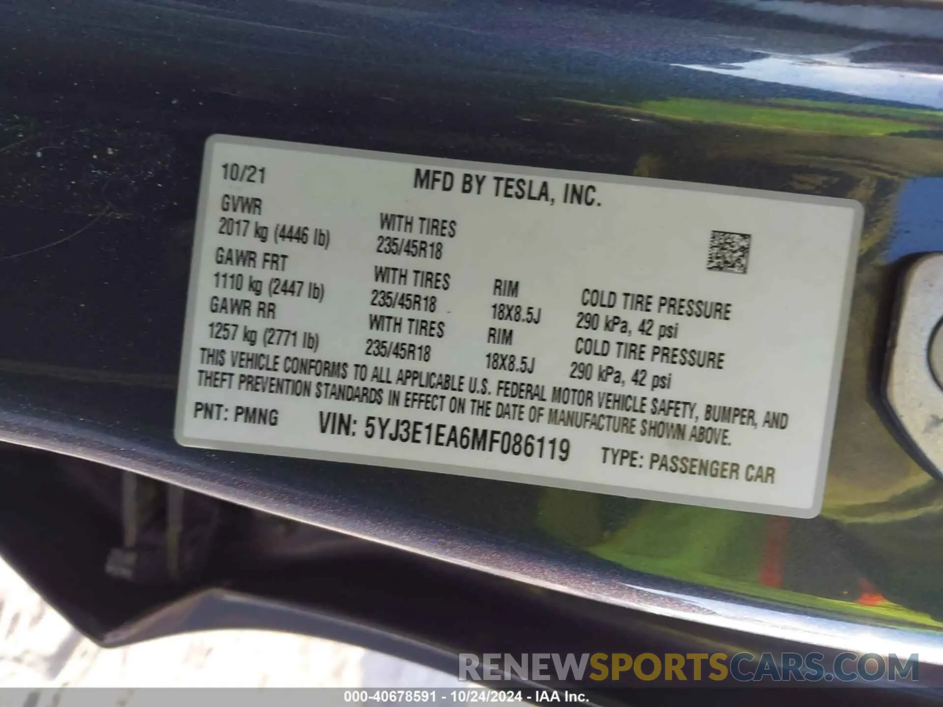 9 Photograph of a damaged car 5YJ3E1EA6MF086119 TESLA MODEL 3 2021
