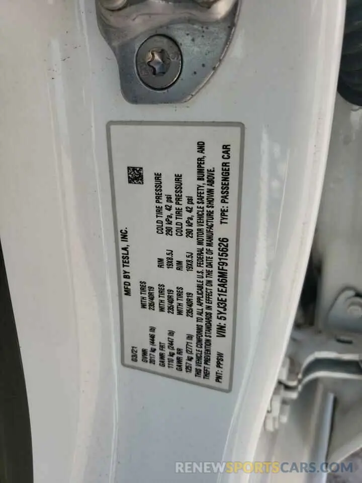14 Фотография поврежденного автомобиля 5YJ3E1EA6MF915626 TESLA MODEL 3 2021