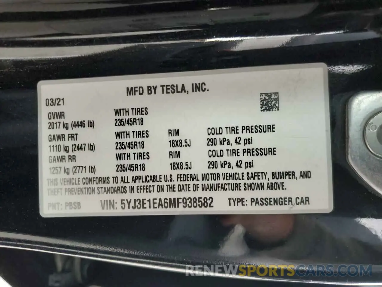 14 Фотография поврежденного автомобиля 5YJ3E1EA6MF938582 TESLA MODEL 3 2021