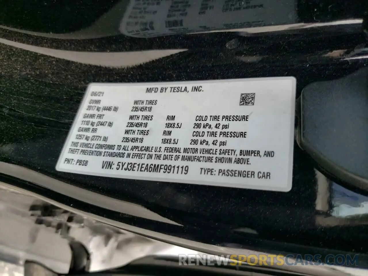 12 Photograph of a damaged car 5YJ3E1EA6MF991119 TESLA MODEL 3 2021