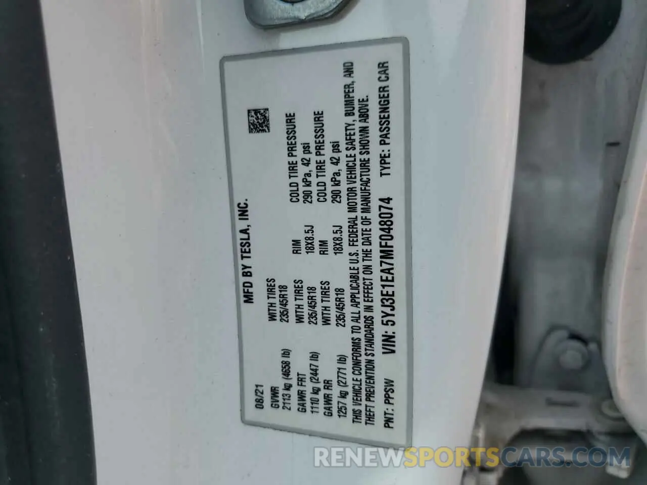 13 Фотография поврежденного автомобиля 5YJ3E1EA7MF048074 TESLA MODEL 3 2021