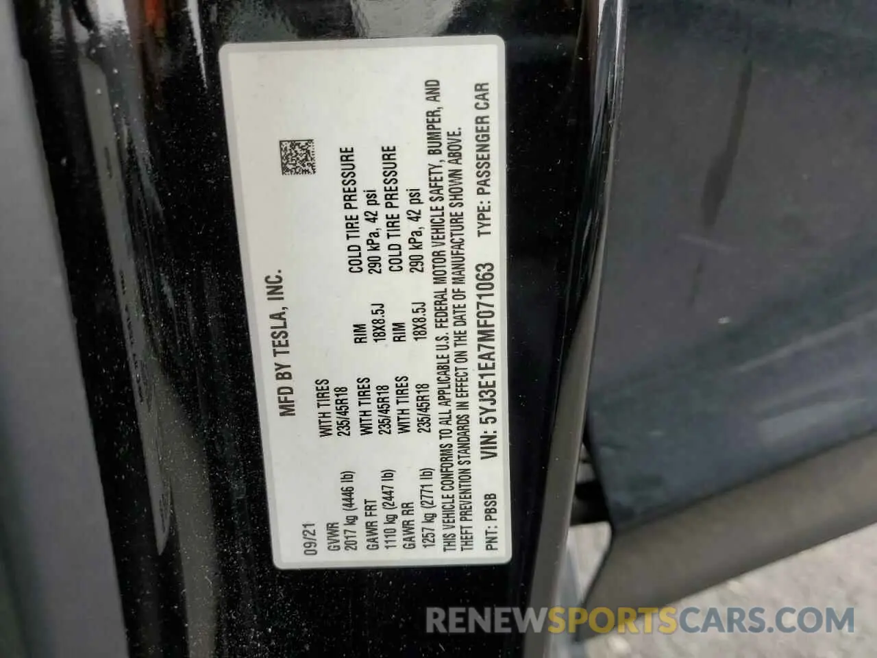 12 Фотография поврежденного автомобиля 5YJ3E1EA7MF071063 TESLA MODEL 3 2021