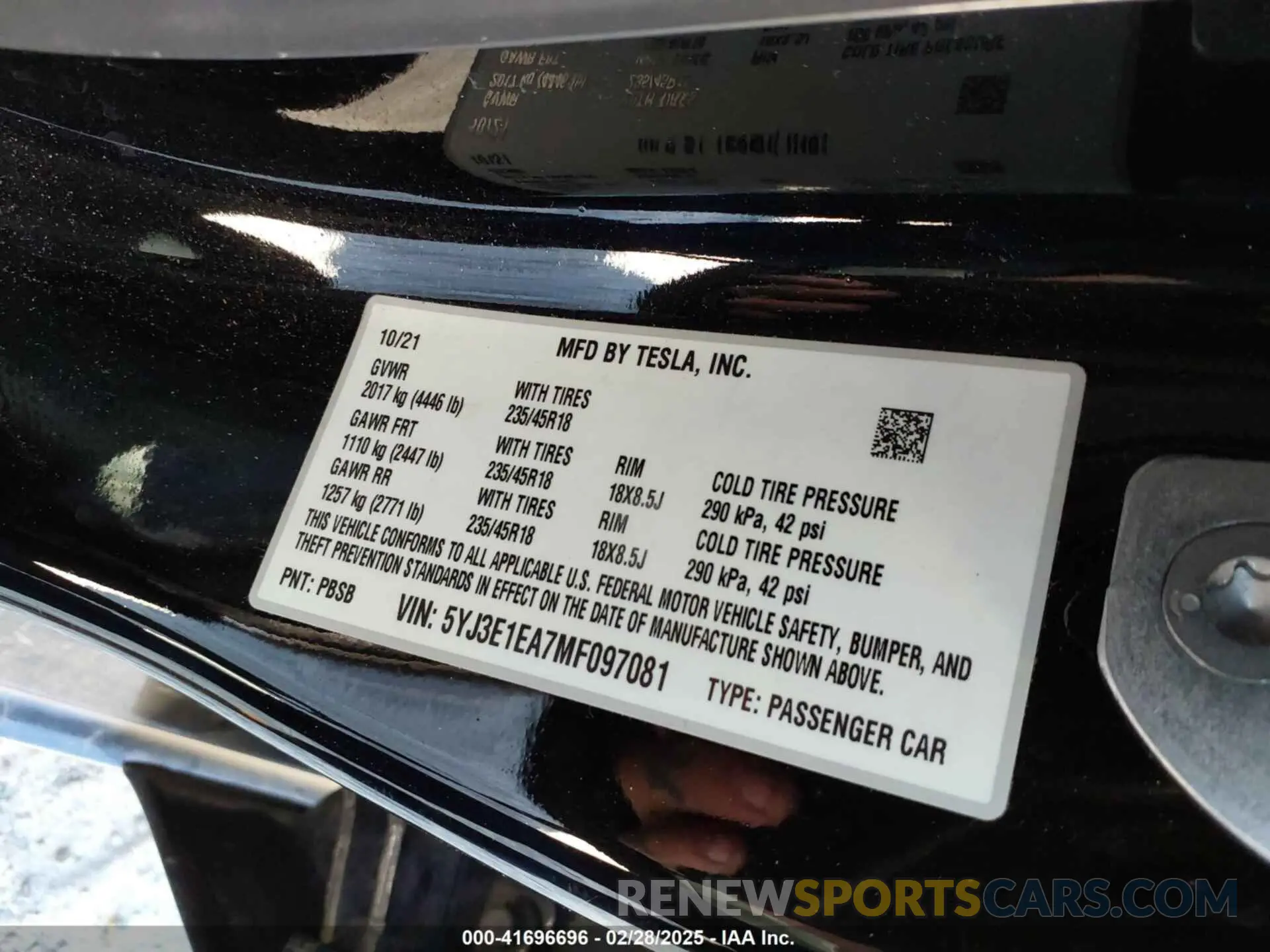 9 Фотография поврежденного автомобиля 5YJ3E1EA7MF097081 TESLA MODEL 3 2021