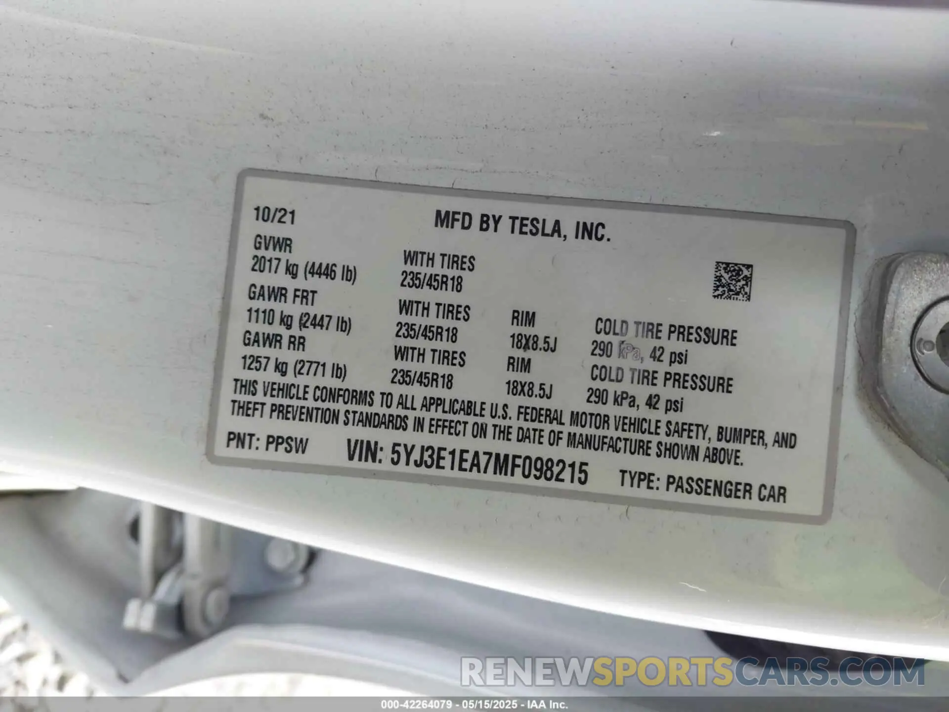 9 Photograph of a damaged car 5YJ3E1EA7MF098215 TESLA MODEL 3 2021