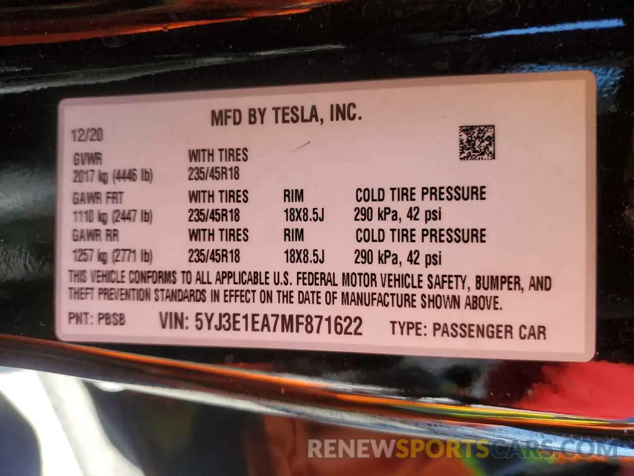 12 Photograph of a damaged car 5YJ3E1EA7MF871622 TESLA MODEL 3 2021