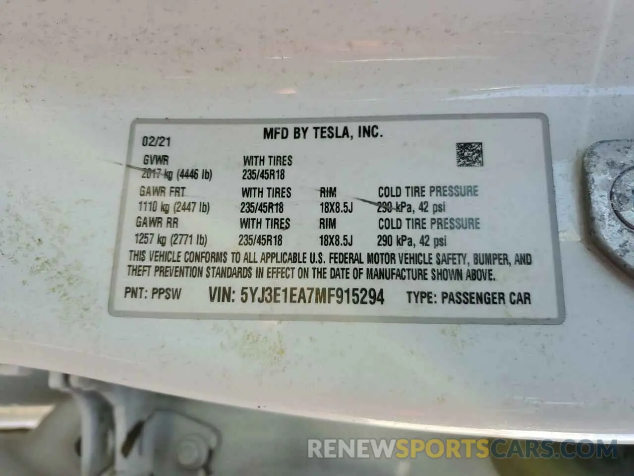 13 Фотография поврежденного автомобиля 5YJ3E1EA7MF915294 TESLA MODEL 3 2021