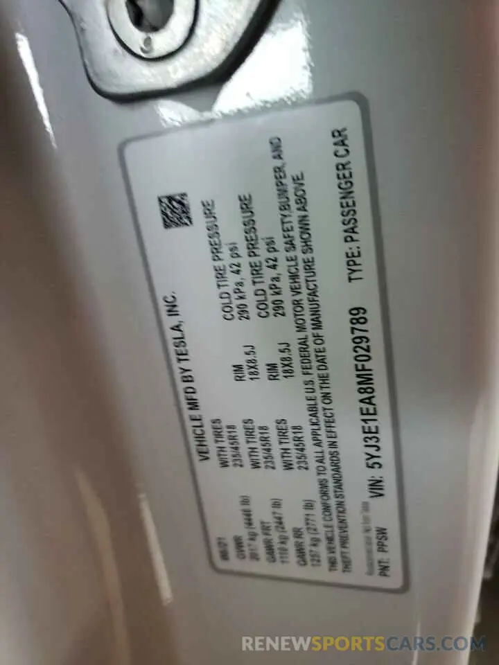 13 Photograph of a damaged car 5YJ3E1EA8MF029789 TESLA MODEL 3 2021