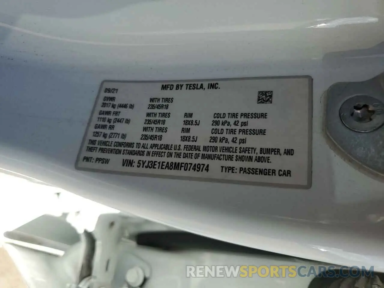 16 Фотография поврежденного автомобиля 5YJ3E1EA8MF074974 TESLA MODEL 3 2021