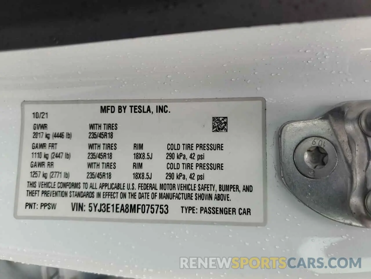 12 Фотография поврежденного автомобиля 5YJ3E1EA8MF075753 TESLA MODEL 3 2021