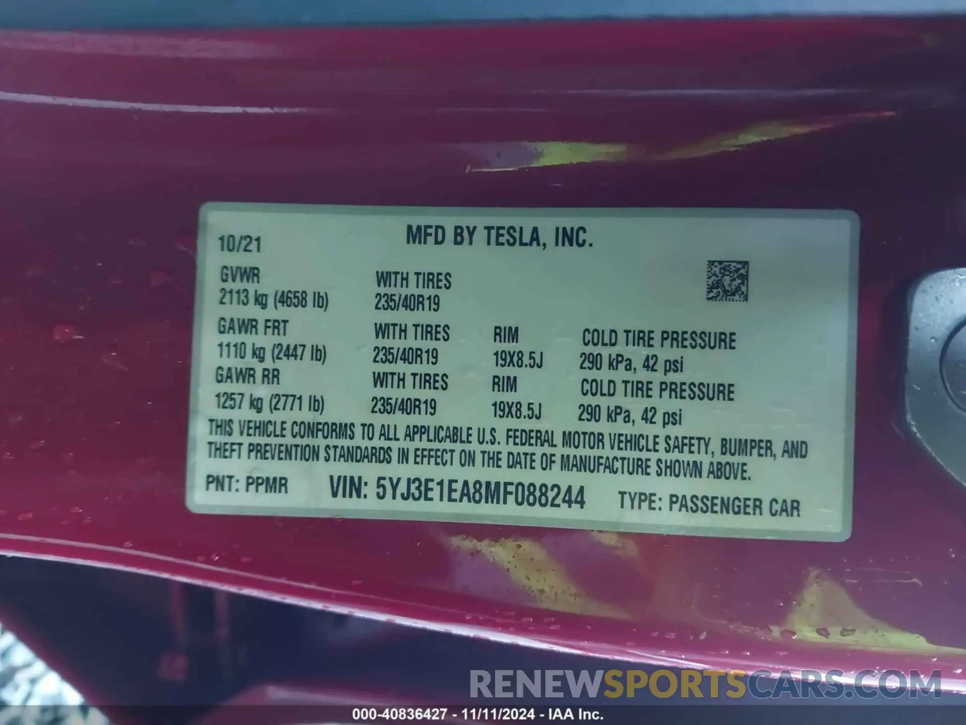 9 Photograph of a damaged car 5YJ3E1EA8MF088244 TESLA MODEL 3 2021