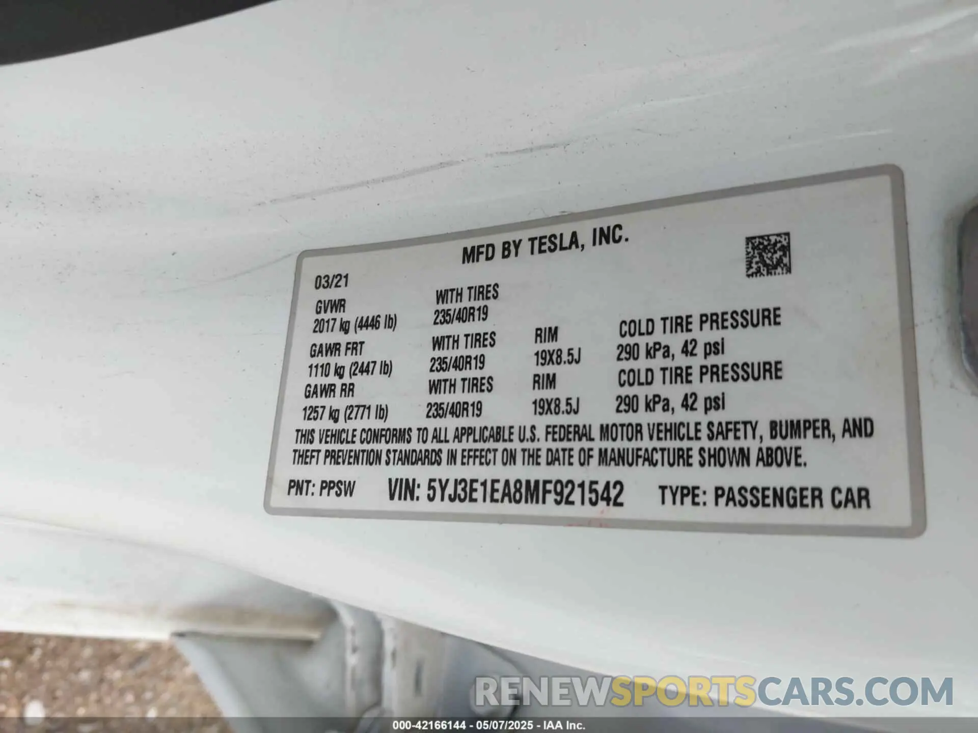 9 Фотография поврежденного автомобиля 5YJ3E1EA8MF921542 TESLA MODEL 3 2021