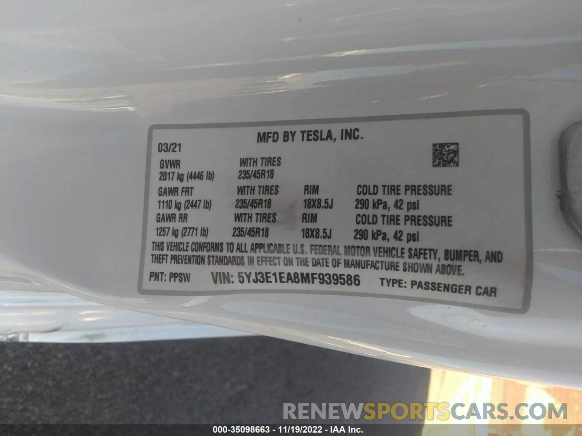 9 Photograph of a damaged car 5YJ3E1EA8MF939586 TESLA MODEL 3 2021