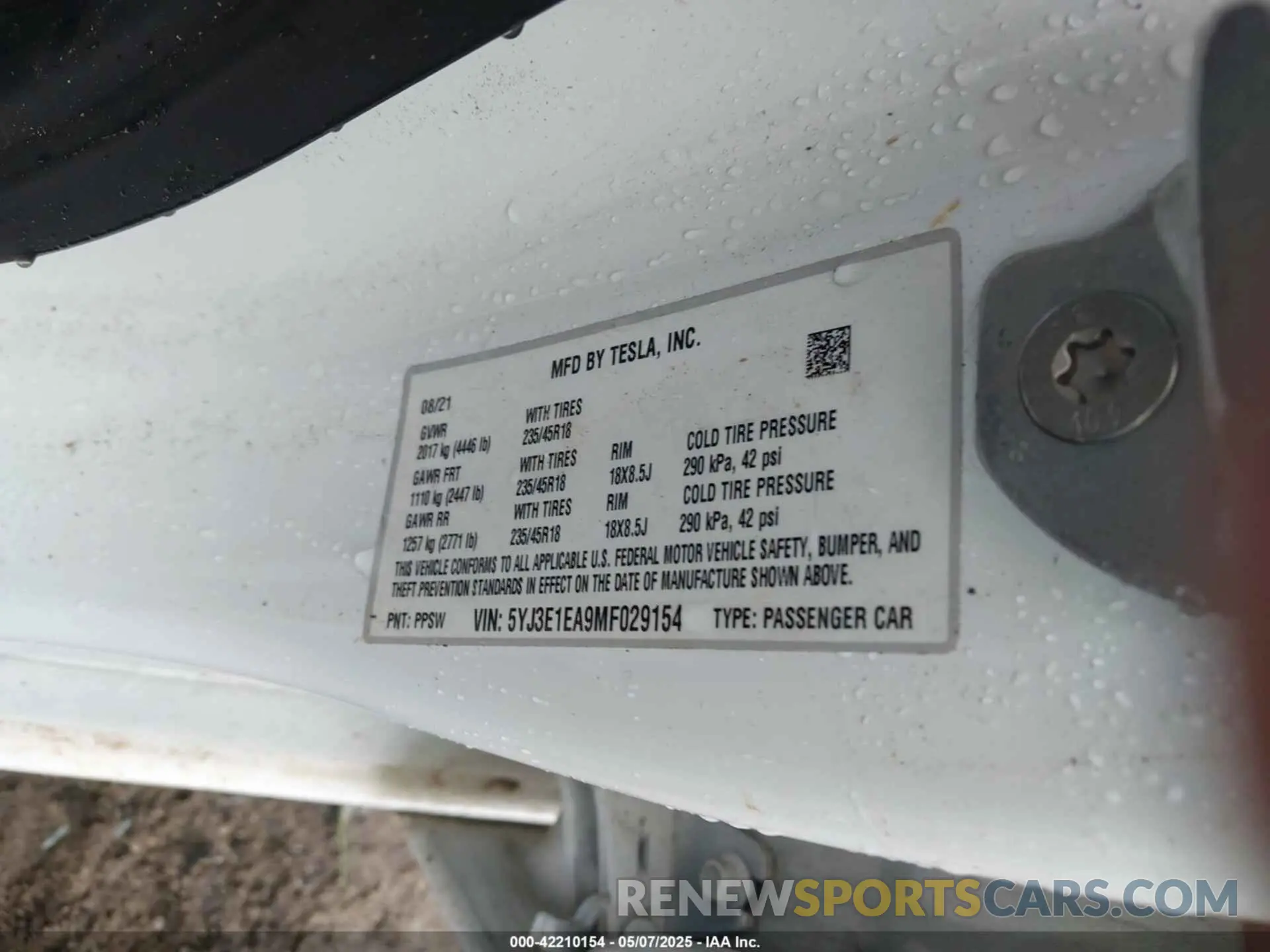 9 Фотография поврежденного автомобиля 5YJ3E1EA9MF029154 TESLA MODEL 3 2021