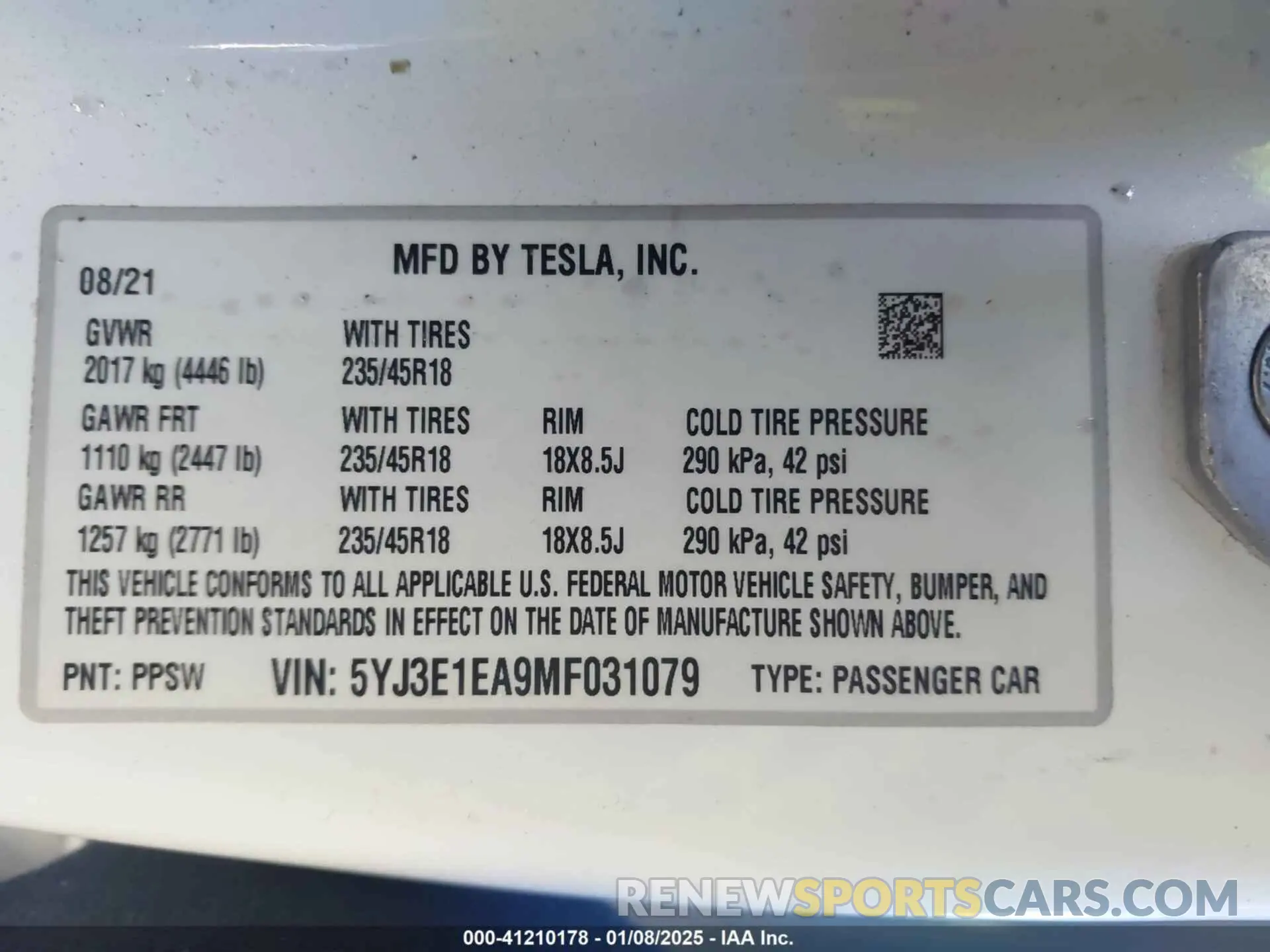 9 Photograph of a damaged car 5YJ3E1EA9MF031079 TESLA MODEL 3 2021