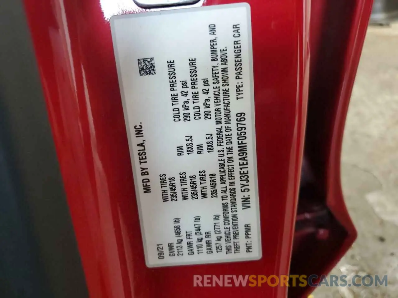 13 Photograph of a damaged car 5YJ3E1EA9MF059769 TESLA MODEL 3 2021