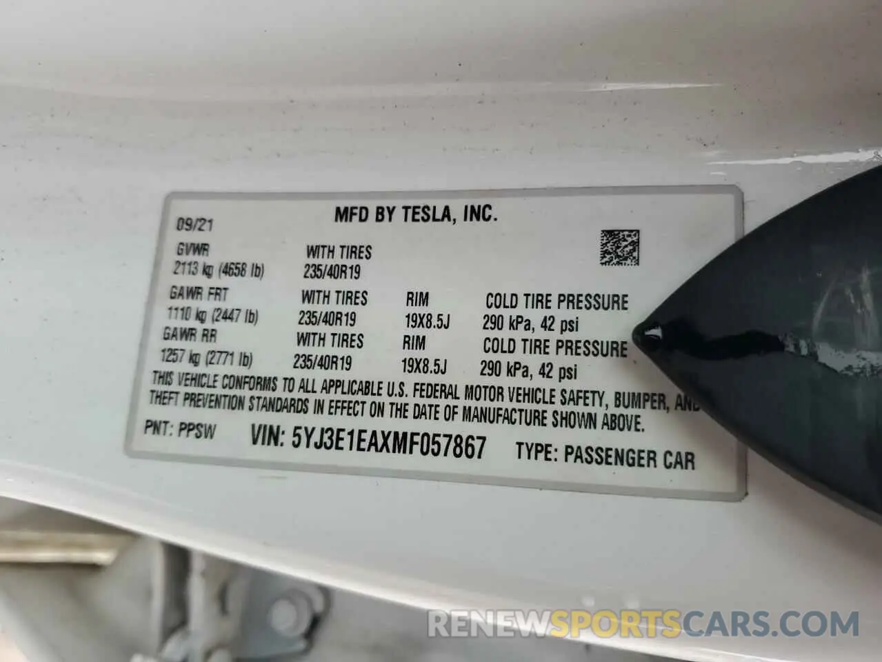 13 Photograph of a damaged car 5YJ3E1EAXMF057867 TESLA MODEL 3 2021