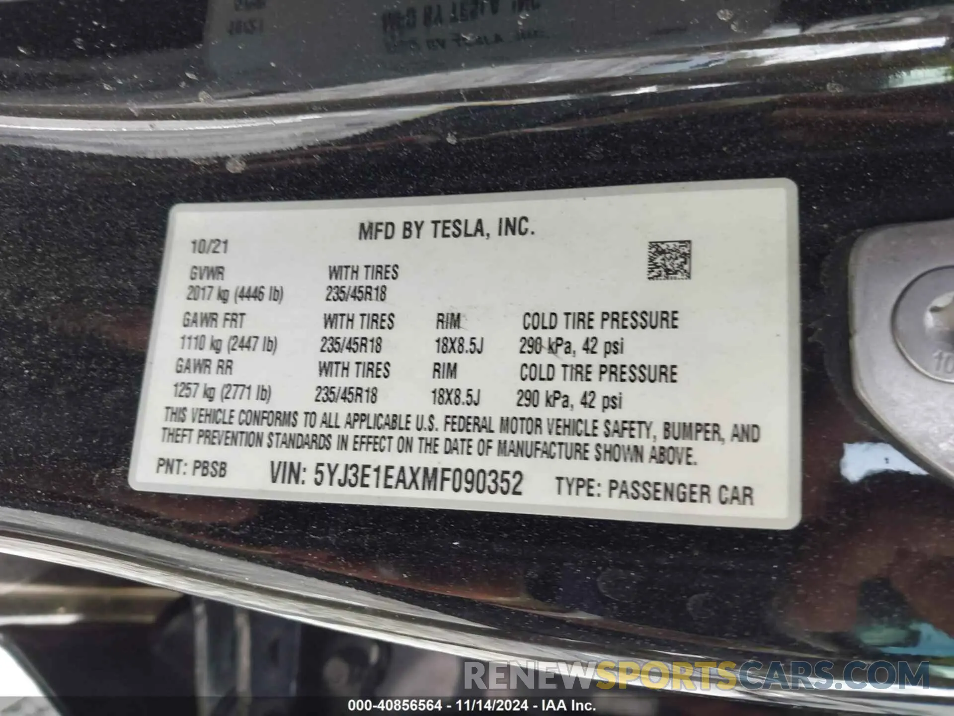 9 Фотография поврежденного автомобиля 5YJ3E1EAXMF090352 TESLA MODEL 3 2021