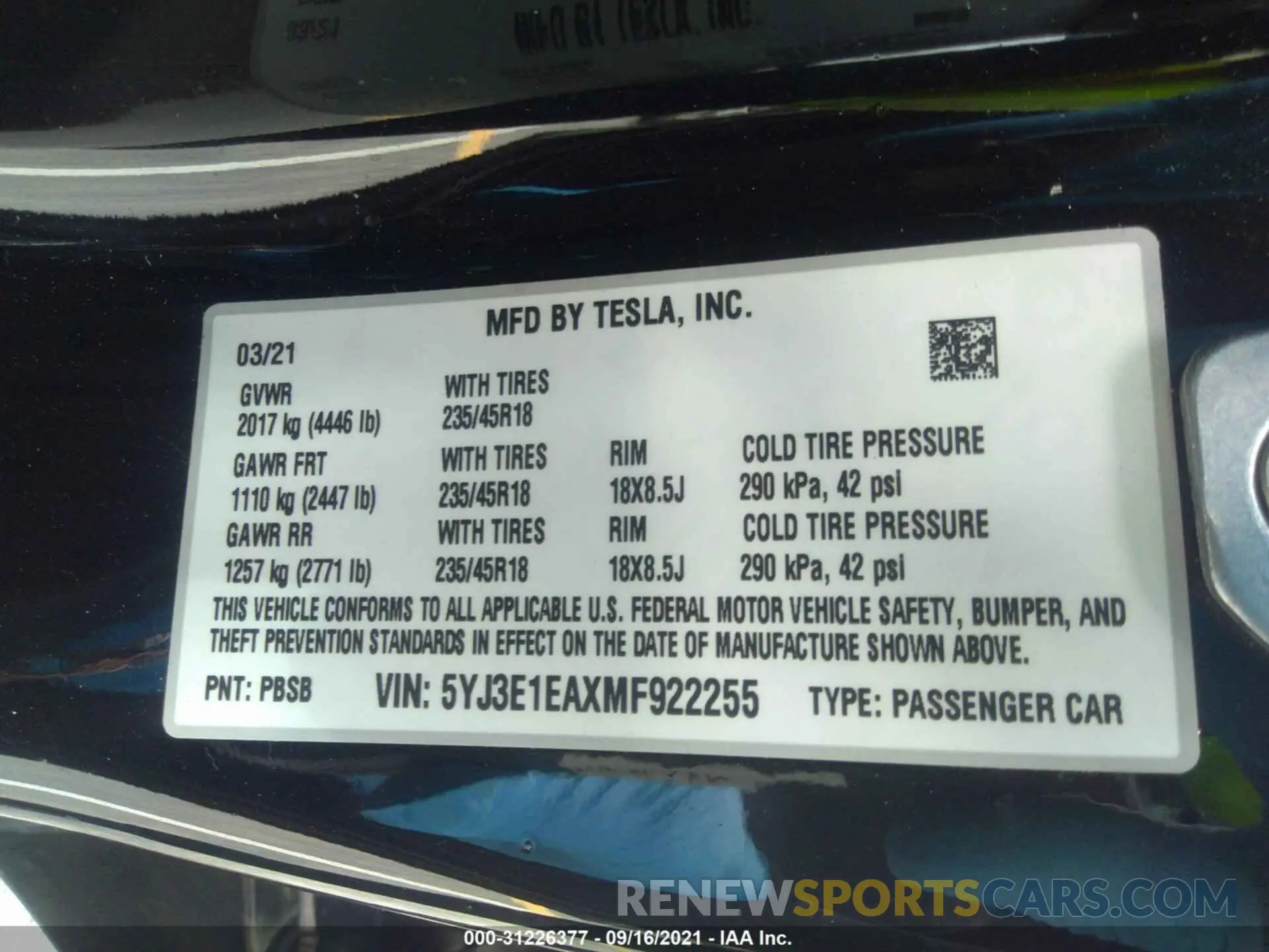 9 Photograph of a damaged car 5YJ3E1EAXMF922255 TESLA MODEL 3 2021