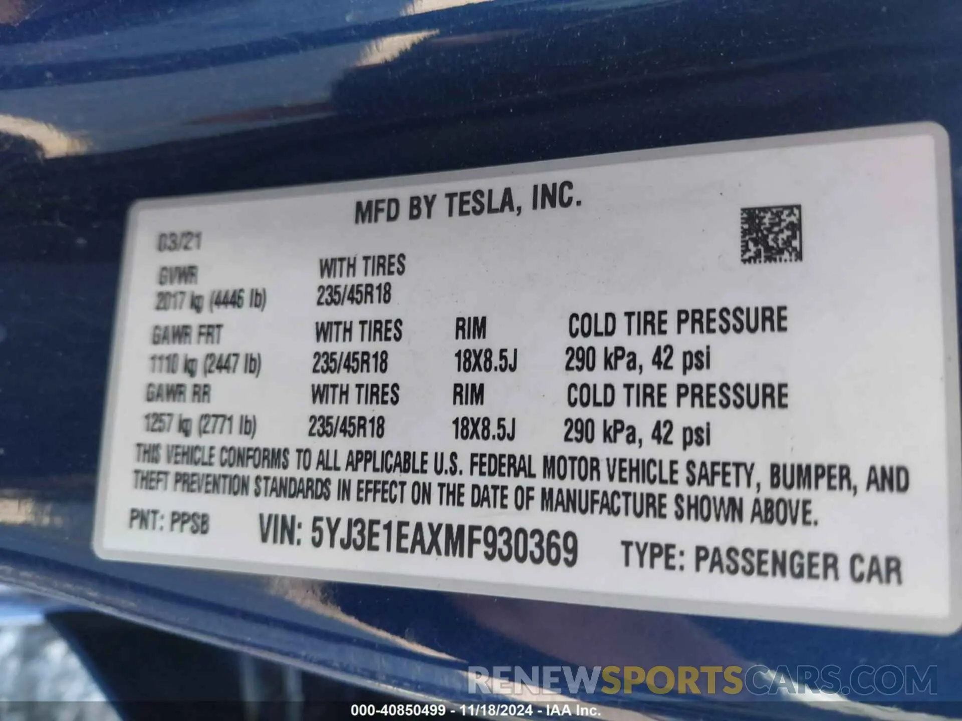 9 Photograph of a damaged car 5YJ3E1EAXMF930369 TESLA MODEL 3 2021