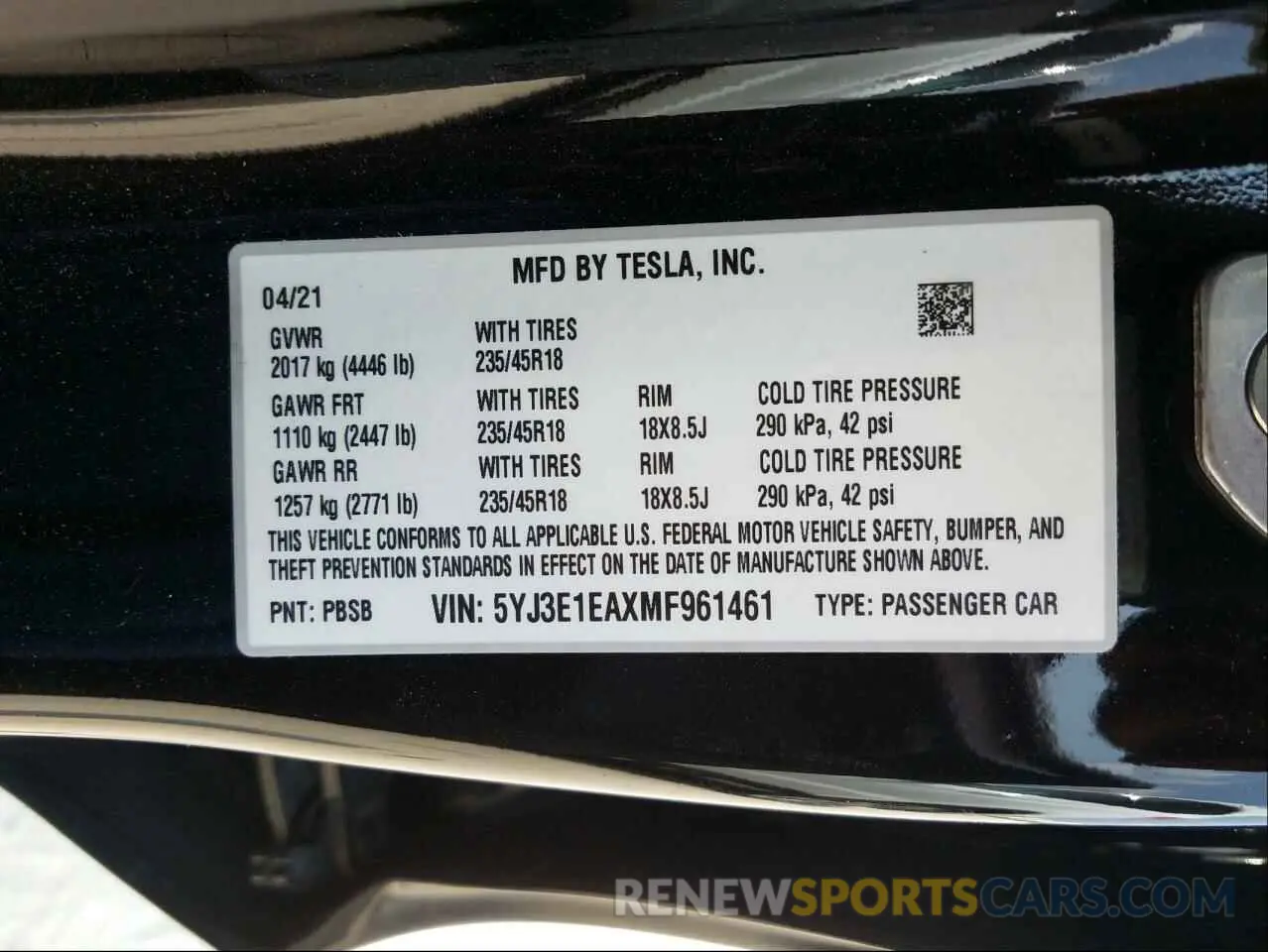 10 Photograph of a damaged car 5YJ3E1EAXMF961461 TESLA MODEL 3 2021
