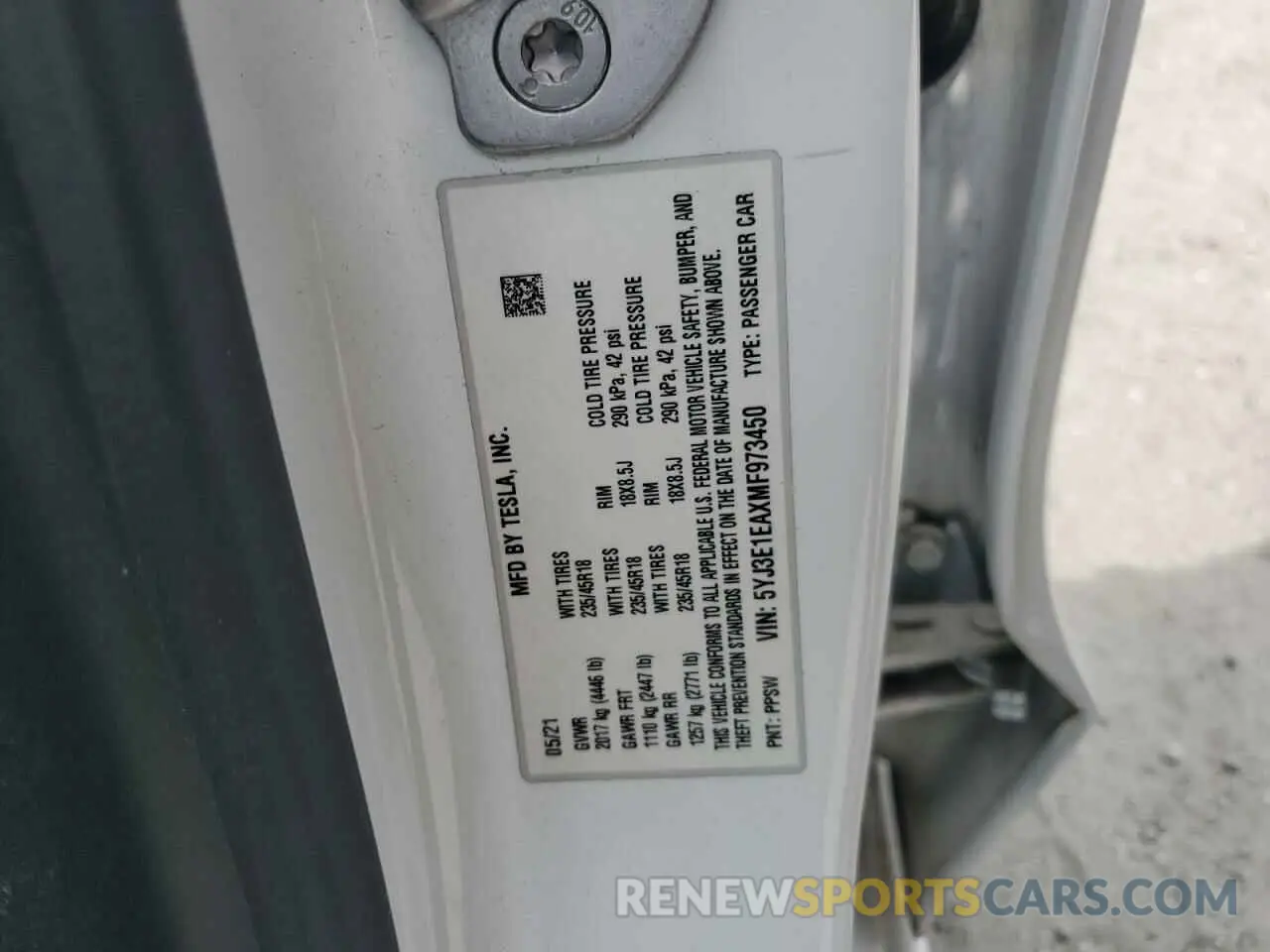 14 Photograph of a damaged car 5YJ3E1EAXMF973450 TESLA MODEL 3 2021