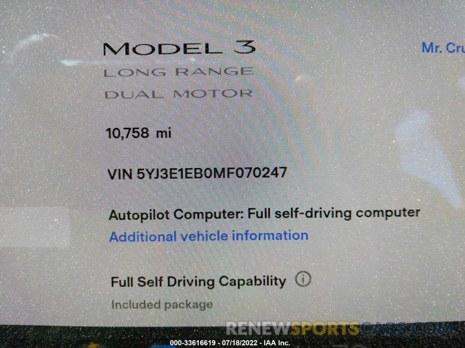 7 Photograph of a damaged car 5YJ3E1EB0MF070247 TESLA MODEL 3 2021