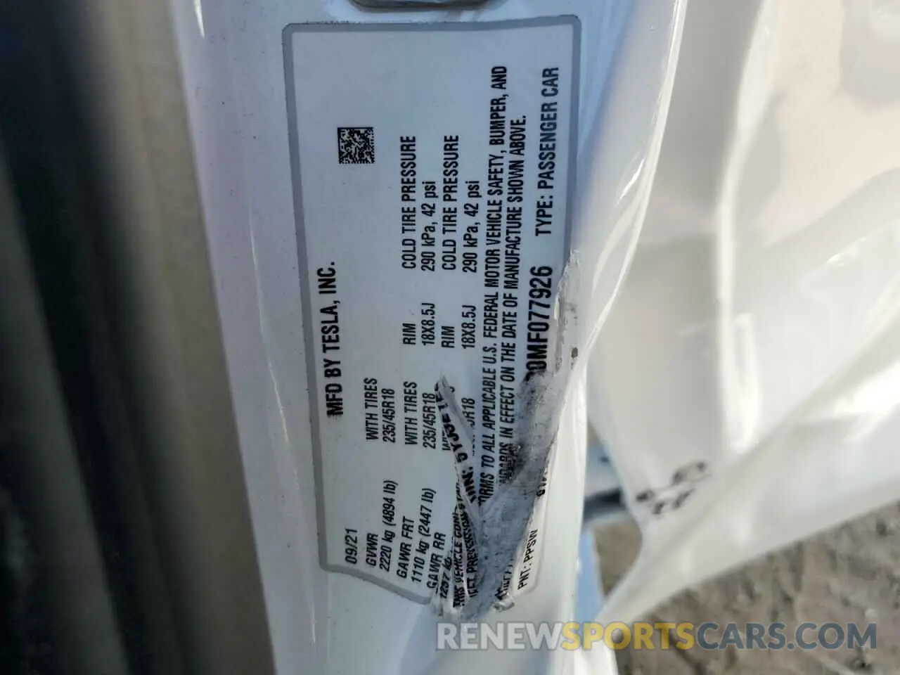 13 Photograph of a damaged car 5YJ3E1EB0MF077926 TESLA MODEL 3 2021