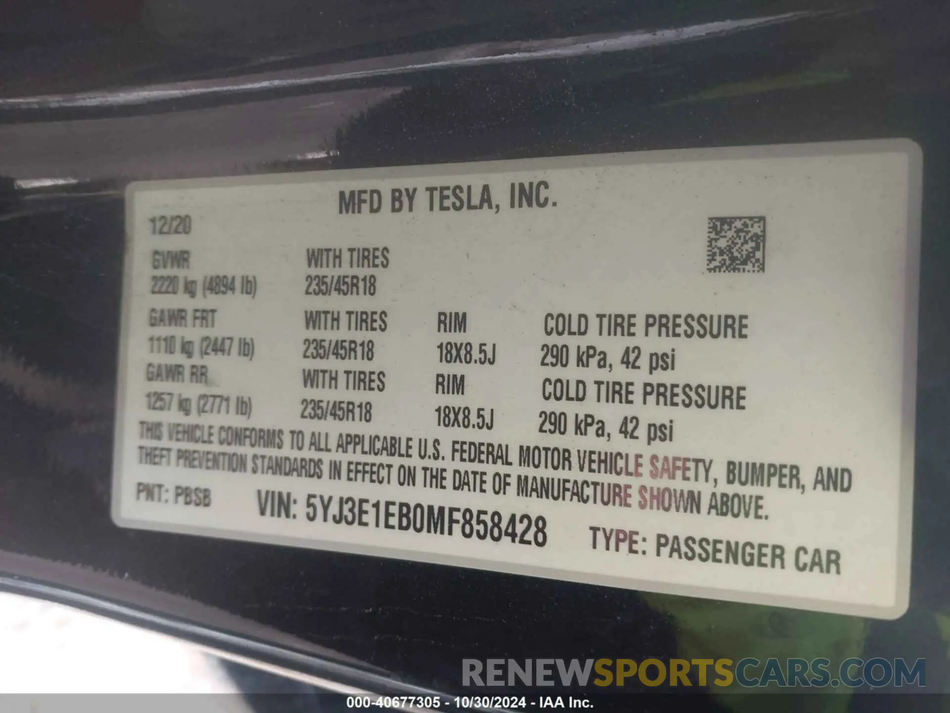 9 Photograph of a damaged car 5YJ3E1EB0MF858428 TESLA MODEL 3 2021