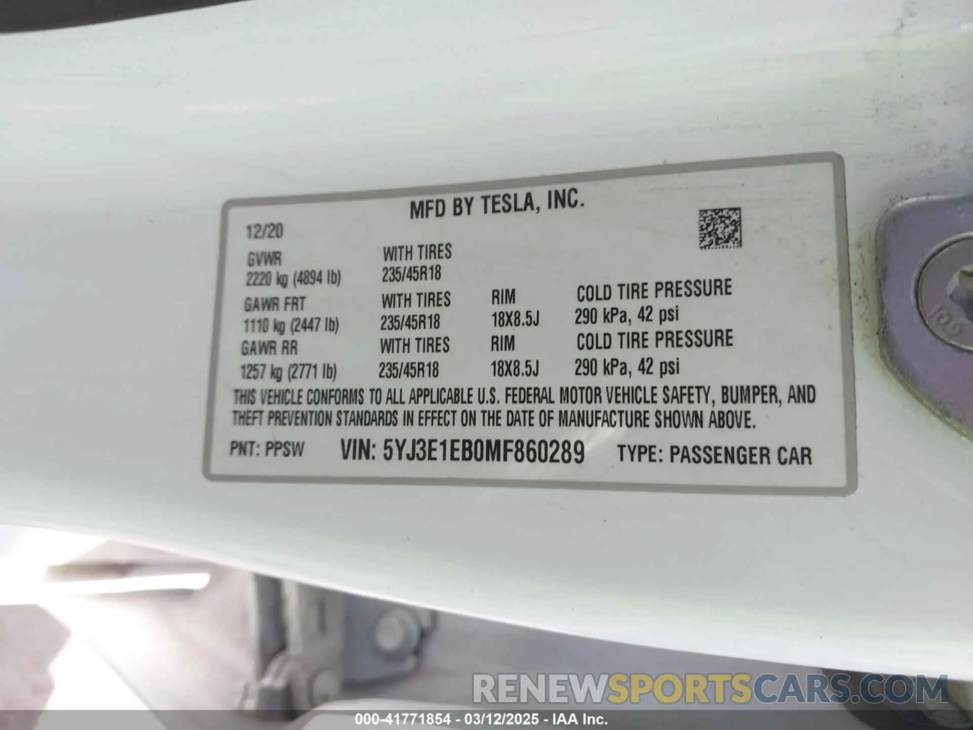 9 Photograph of a damaged car 5YJ3E1EB0MF860289 TESLA MODEL 3 2021