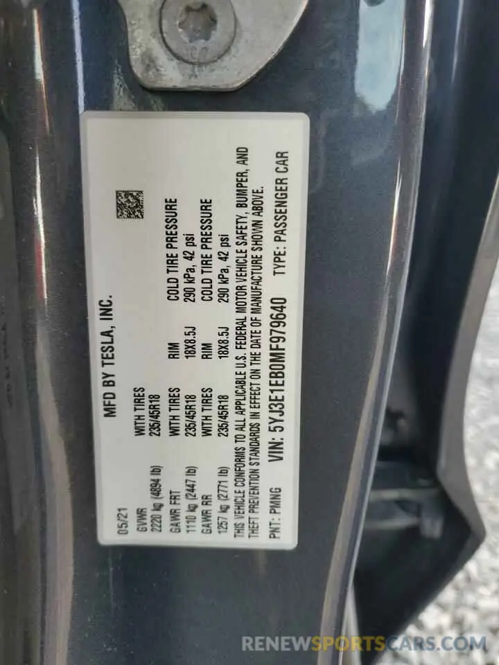 13 Photograph of a damaged car 5YJ3E1EB0MF979640 TESLA MODEL 3 2021