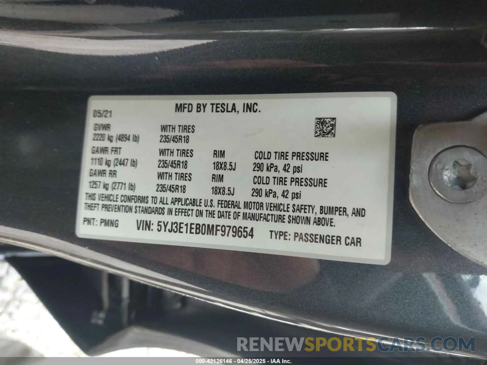 9 Фотография поврежденного автомобиля 5YJ3E1EB0MF979654 TESLA MODEL 3 2021