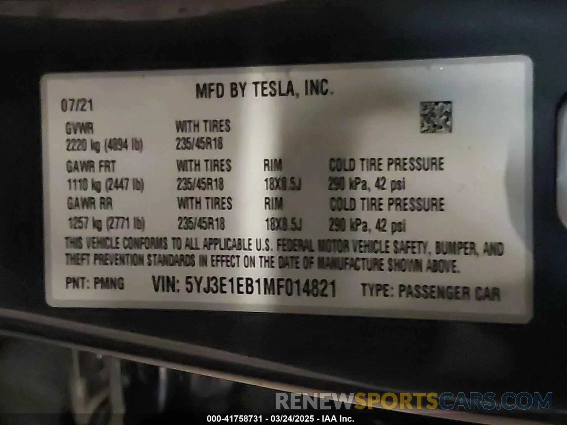 9 Photograph of a damaged car 5YJ3E1EB1MF014821 TESLA MODEL 3 2021