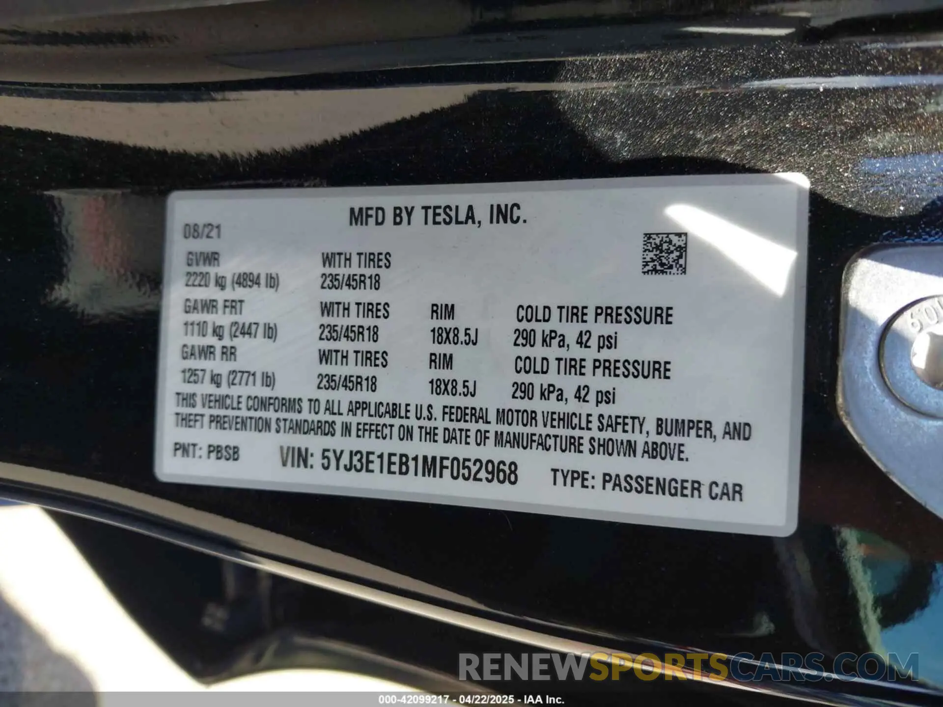 9 Photograph of a damaged car 5YJ3E1EB1MF052968 TESLA MODEL 3 2021