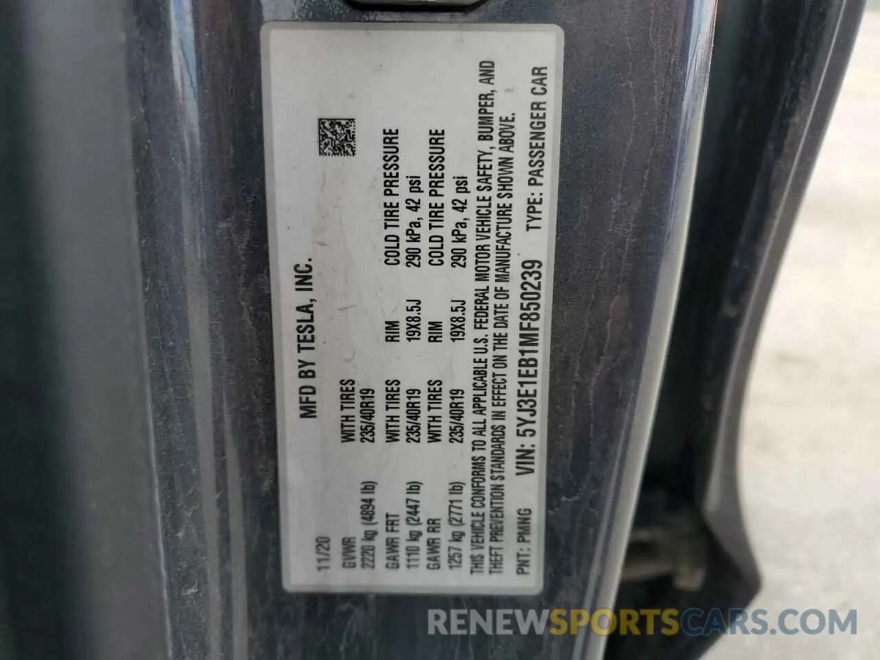 12 Фотография поврежденного автомобиля 5YJ3E1EB1MF850239 TESLA MODEL 3 2021