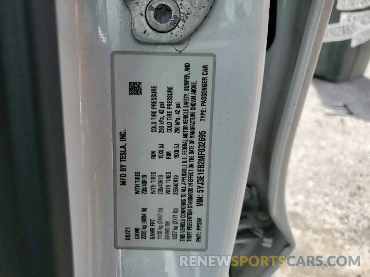 14 Фотография поврежденного автомобиля 5YJ3E1EB2MF032695 TESLA MODEL 3 2021