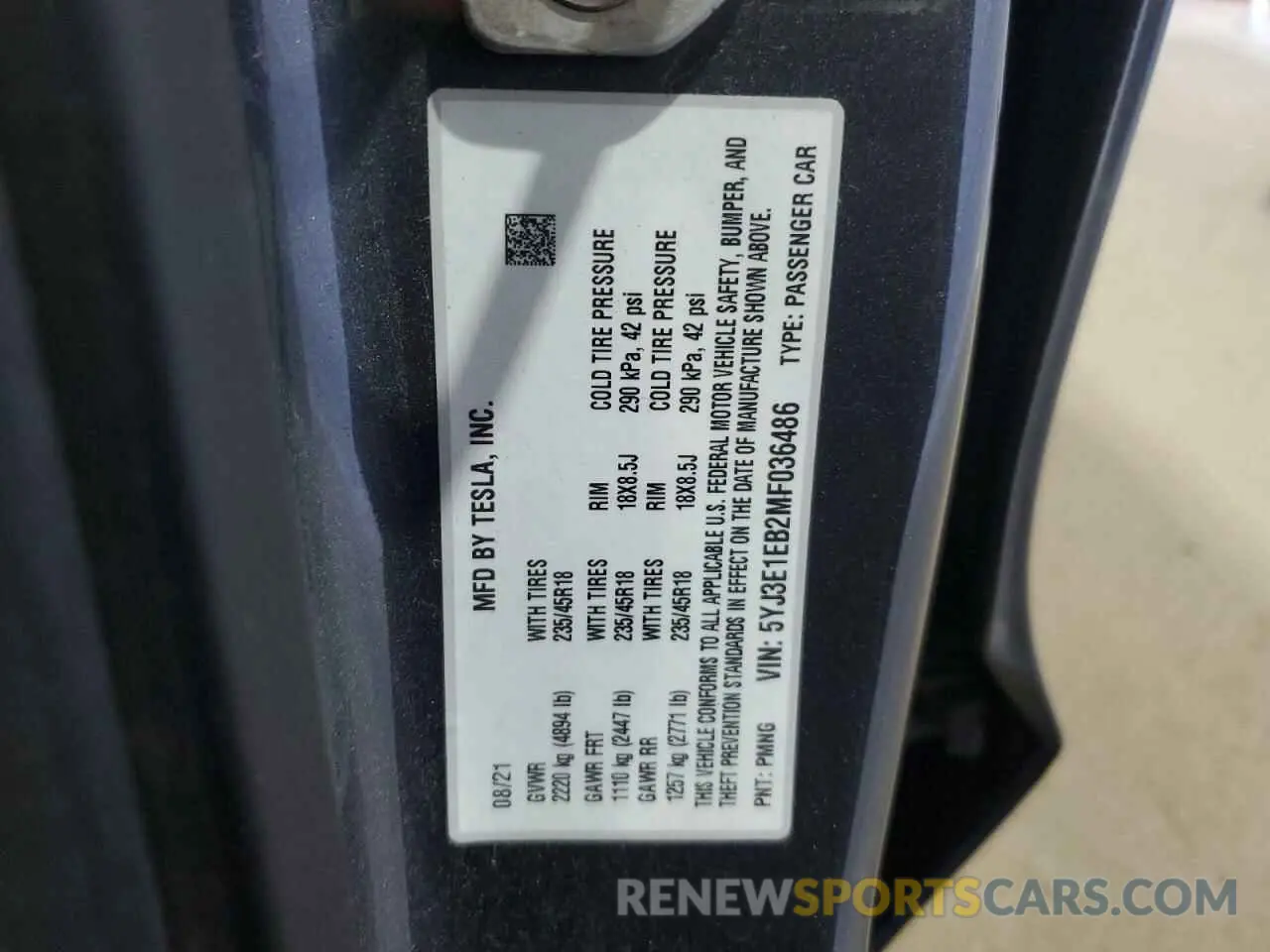 12 Photograph of a damaged car 5YJ3E1EB2MF036486 TESLA MODEL 3 2021
