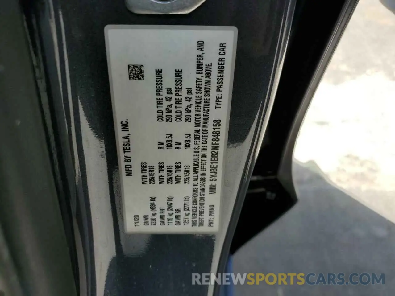 14 Photograph of a damaged car 5YJ3E1EB2MF848158 TESLA MODEL 3 2021