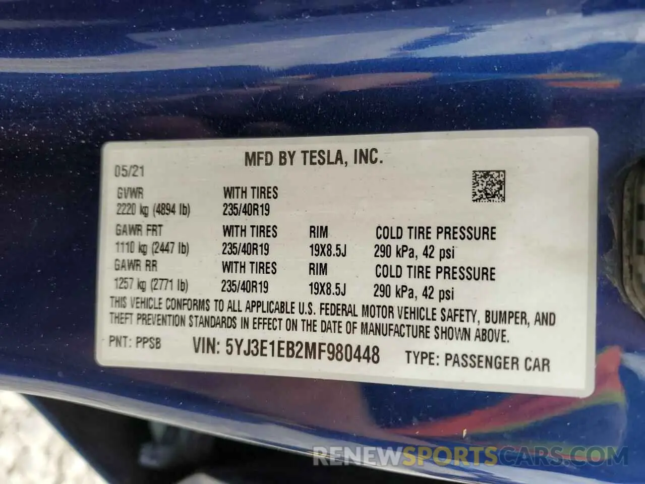 12 Фотография поврежденного автомобиля 5YJ3E1EB2MF980448 TESLA MODEL 3 2021