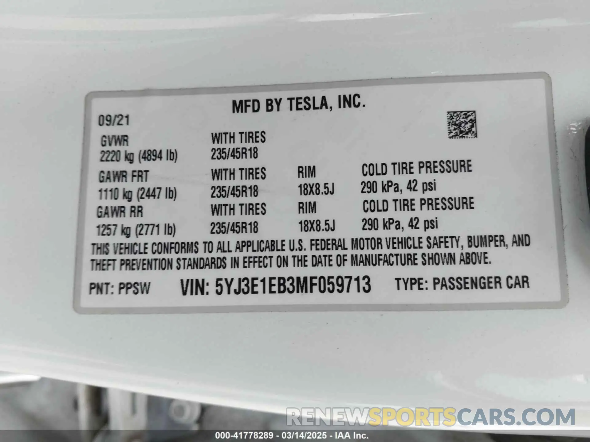 9 Photograph of a damaged car 5YJ3E1EB3MF059713 TESLA MODEL 3 2021