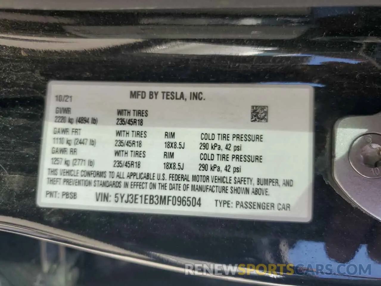 13 Фотография поврежденного автомобиля 5YJ3E1EB3MF096504 TESLA MODEL 3 2021