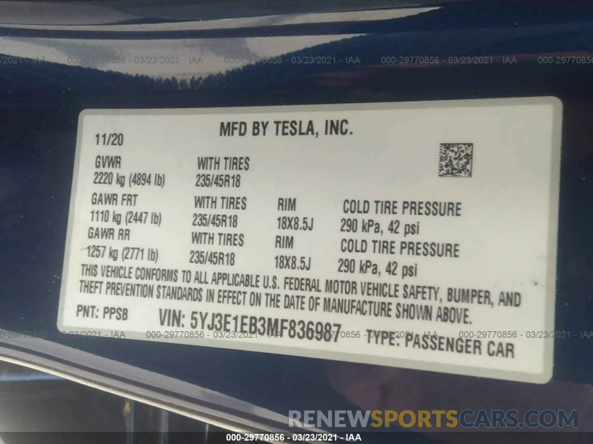 9 Photograph of a damaged car 5YJ3E1EB3MF836987 TESLA MODEL 3 2021
