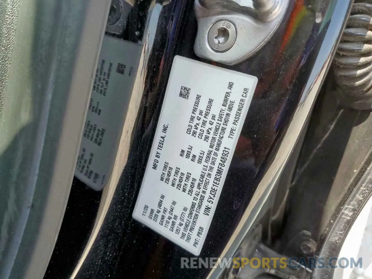 12 Фотография поврежденного автомобиля 5YJ3E1EB3MF848931 TESLA MODEL 3 2021